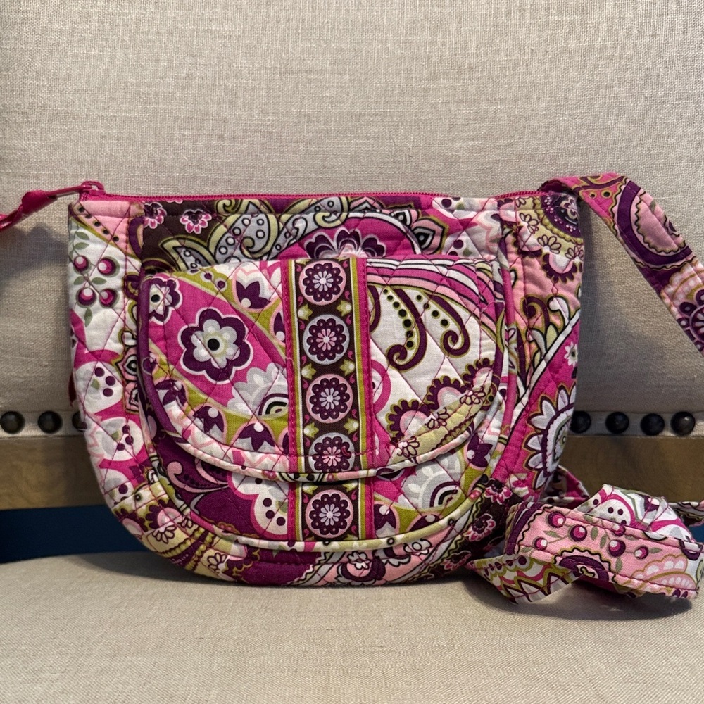 Vera Bradley Pink and Purple Floral Cotton Crossbody Bag